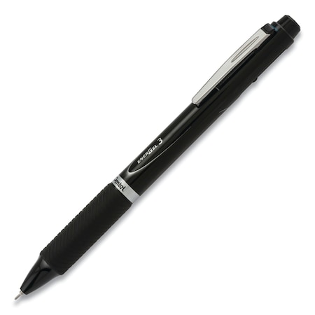 EnerGel 3 Multi-Color Gel Pen, Retractable, Fine 0.5 Mm, Black/Blue/Red Ink, Black Barrel